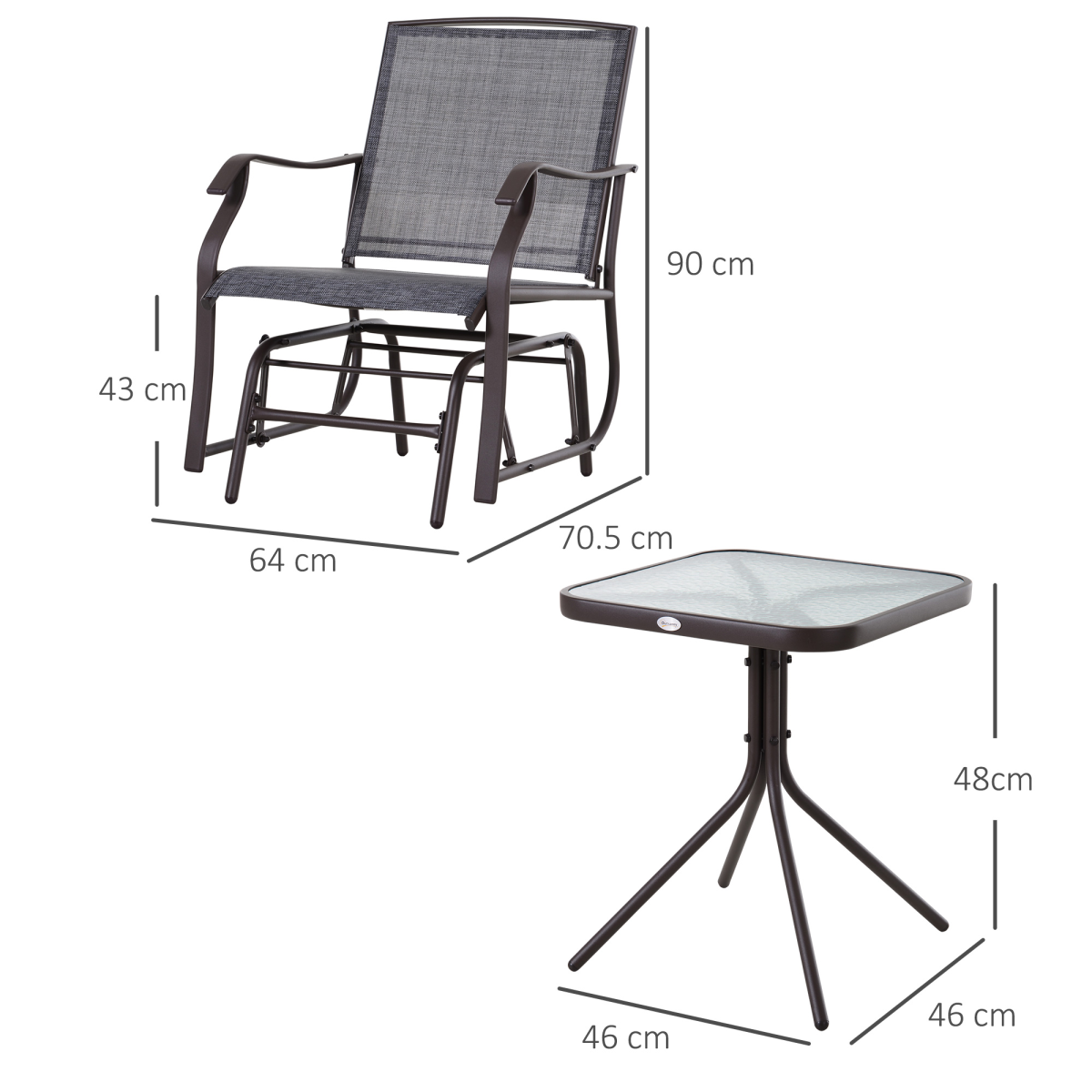 Outsunny 3-Piece Outdoor Glider Rocking Chair Set with Table, Steel Frame, Grey