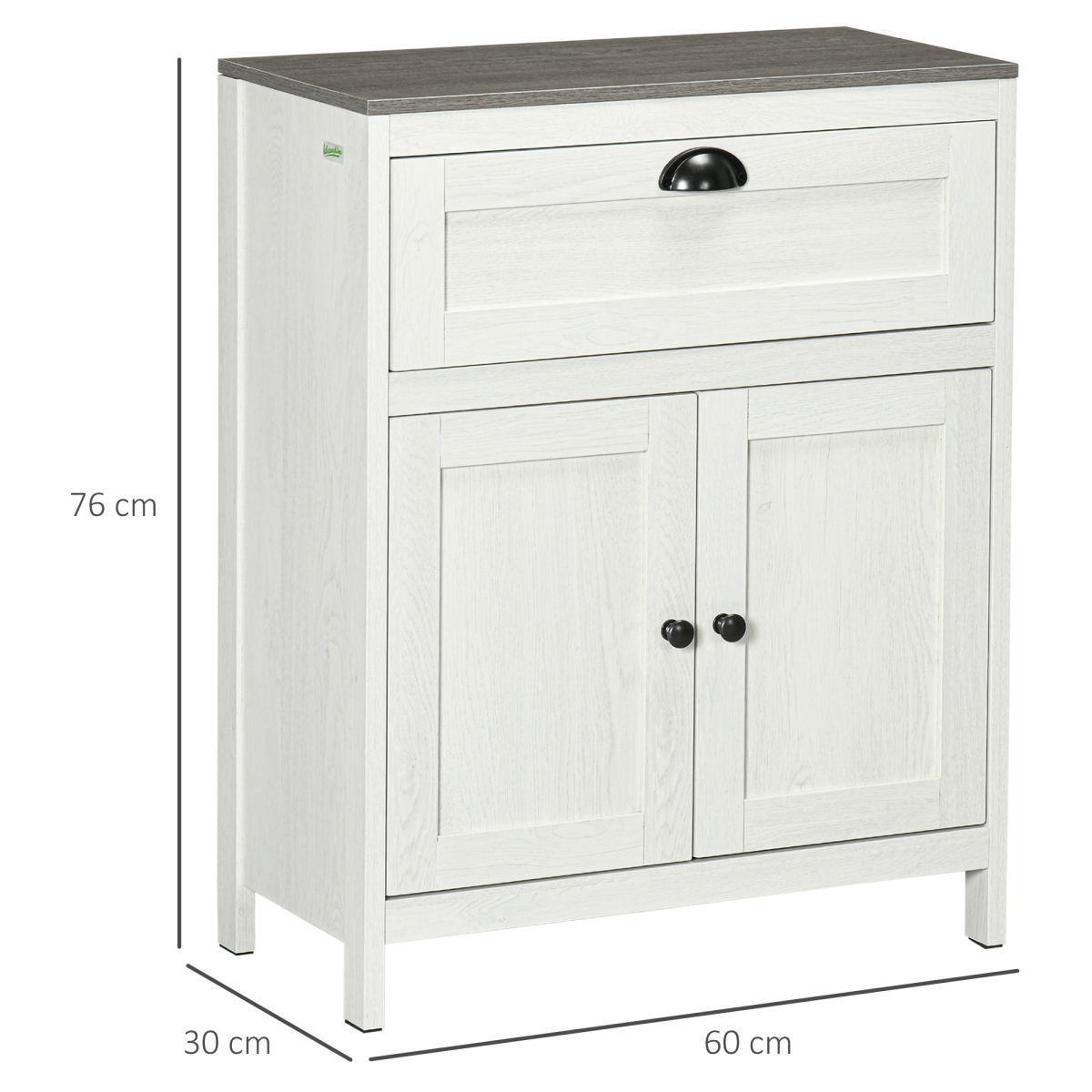 White Bathroom Floor Cabinet with Drawer, Double Door & Shelf