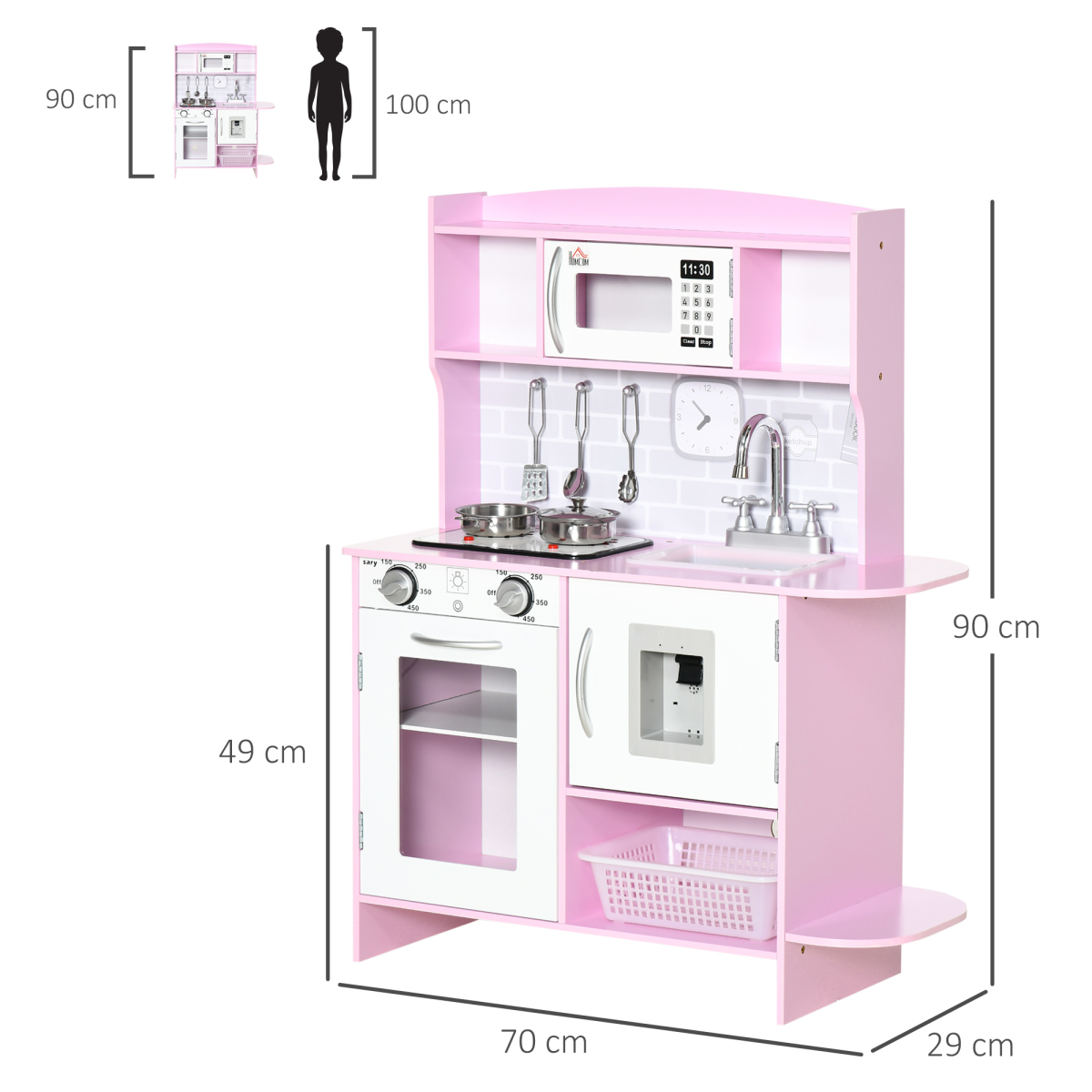 Kids Kitchen Playset with Lights and Sounds, Sink, Oven, Microwave, Ages 3-6, HOMCOM
