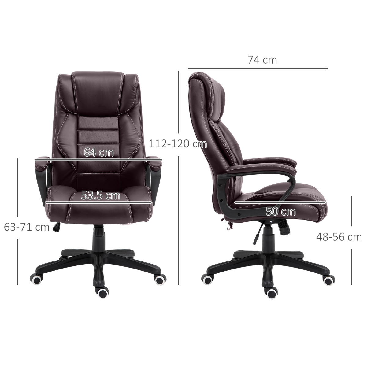 High Back PU Leather 6-Point Vibration Massage Executive Office Chair, Brown