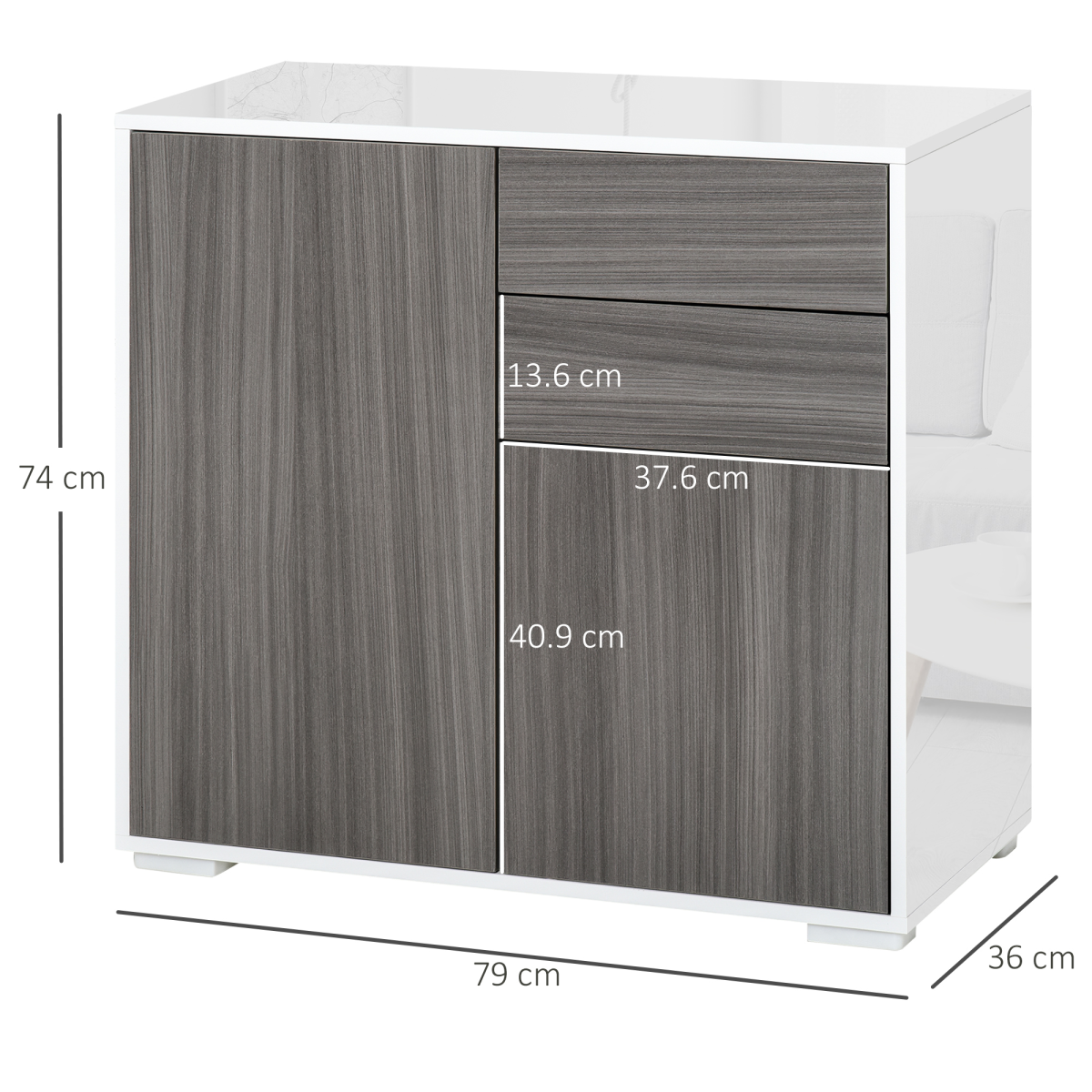 HOMCOM Grey Side Cabinet with 2 Doors and 2 Drawers for Home Office