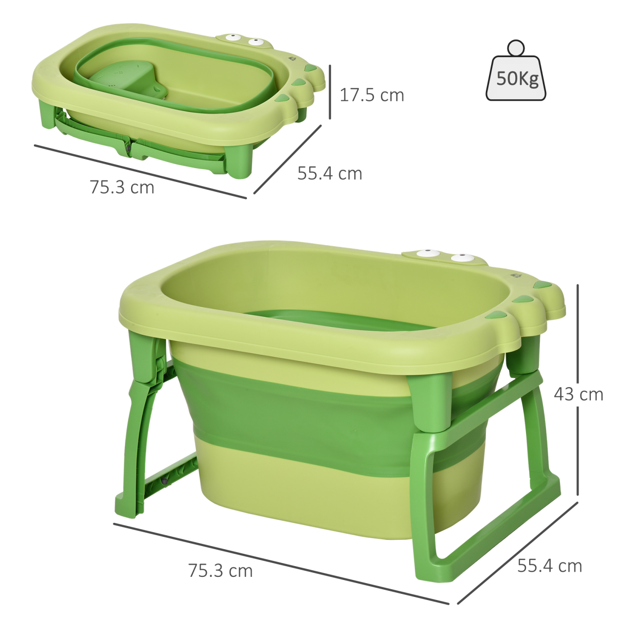 Foldable Baby Bathtub with Stool for 0-6 Years - Green