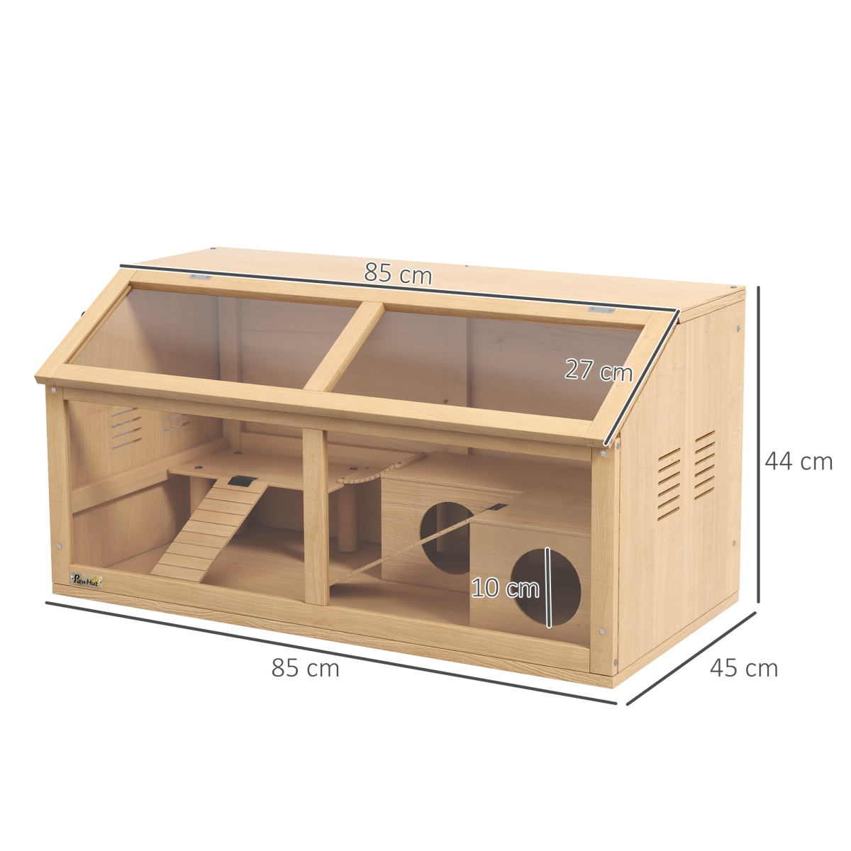 PawHut Wooden Hamster & Gerbil Cage with Bridge, Ladders, Hut