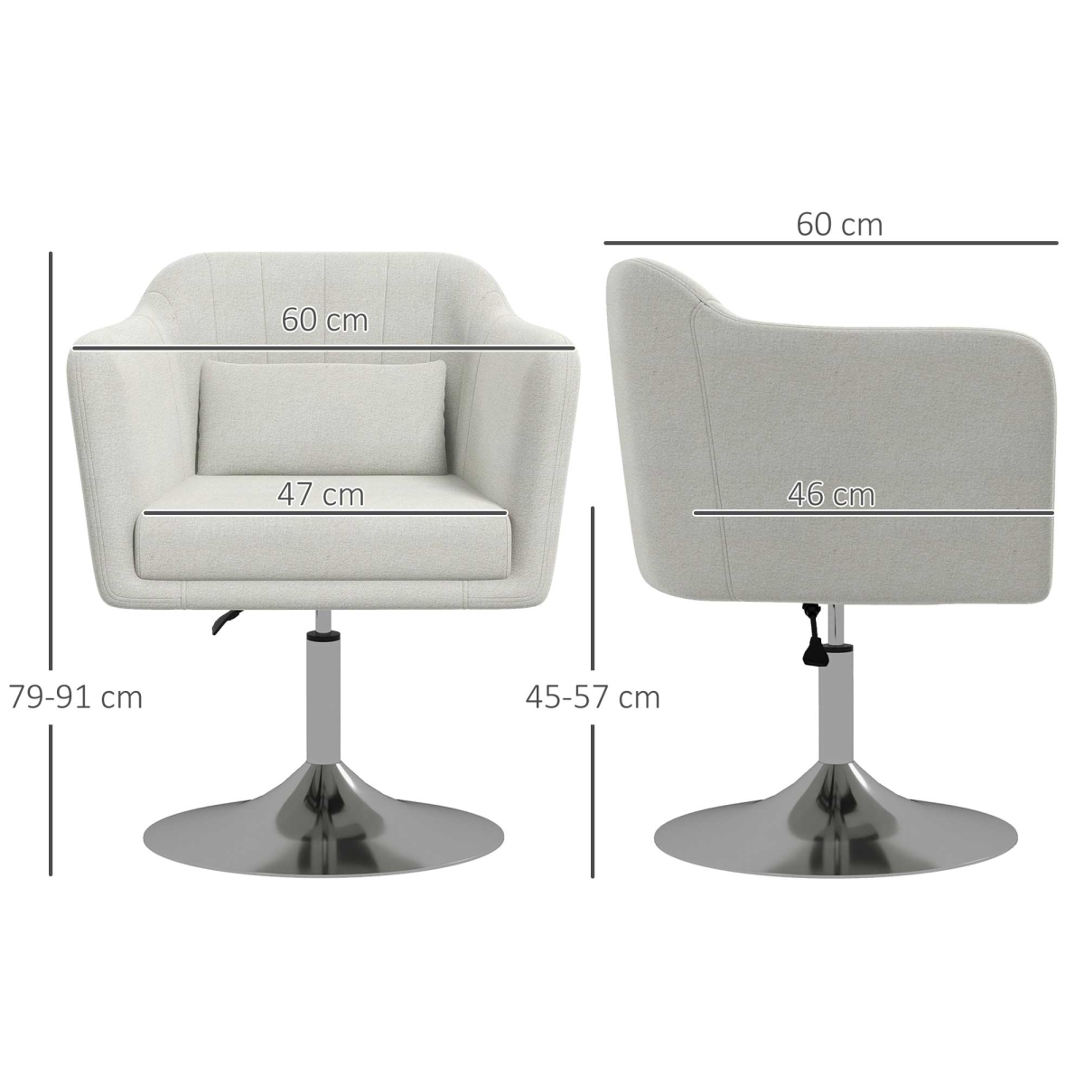 HOMCOM Retro Linen Swivel Tub Chair, Adjustable Height, Cream White