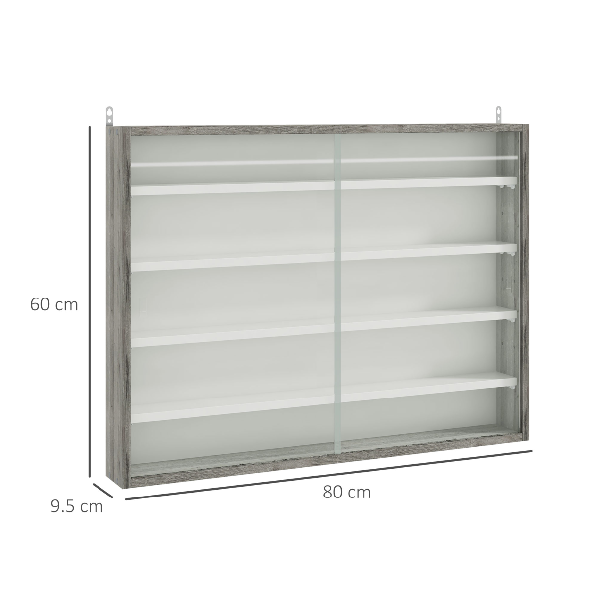 HOMCOM 5-Tier Wall-Mounted Display Cabinet with Glass Doors, Grey