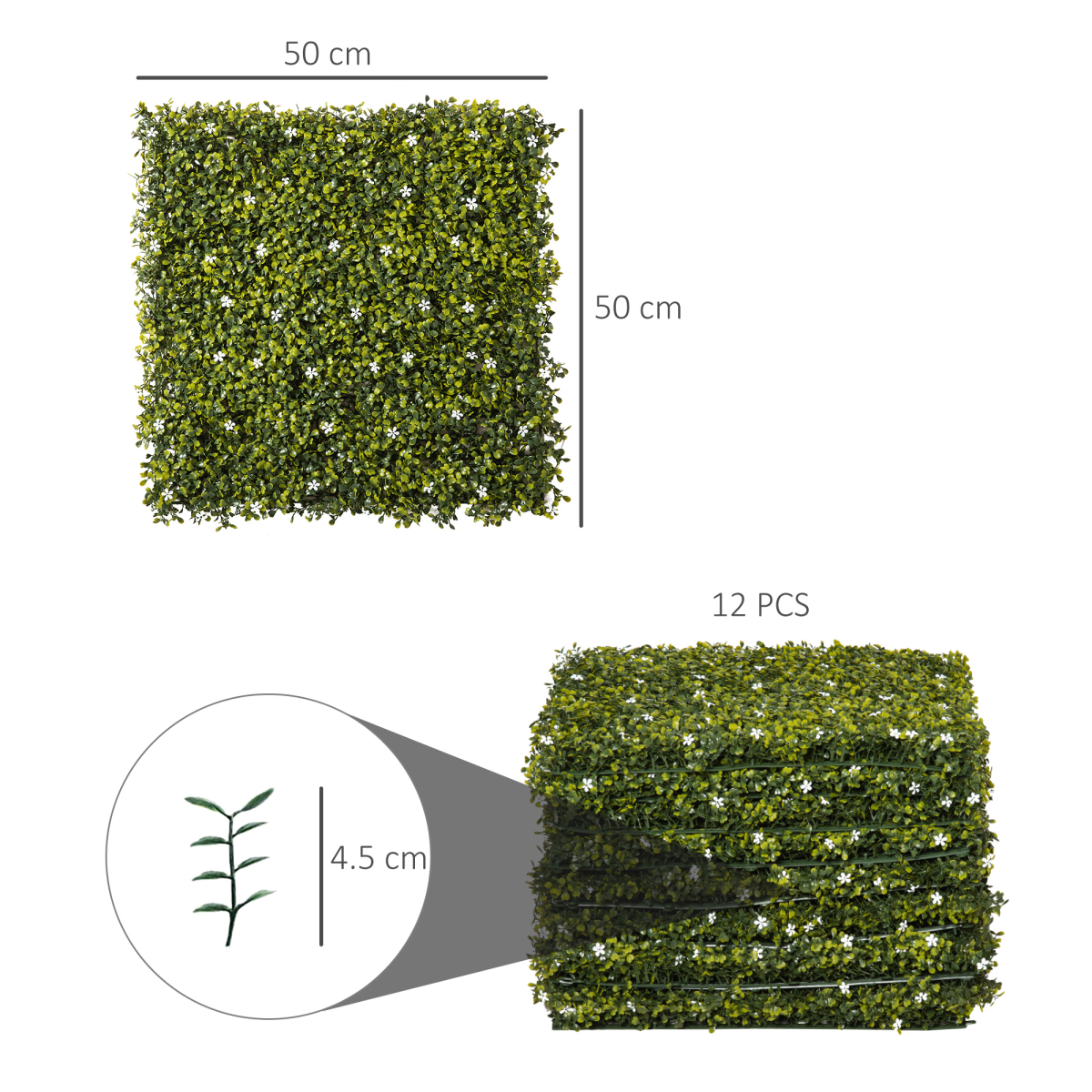 Outsunny 12-Piece Artificial Milan Grass Wall Panels 20" x 20" Decorative Fence Screen