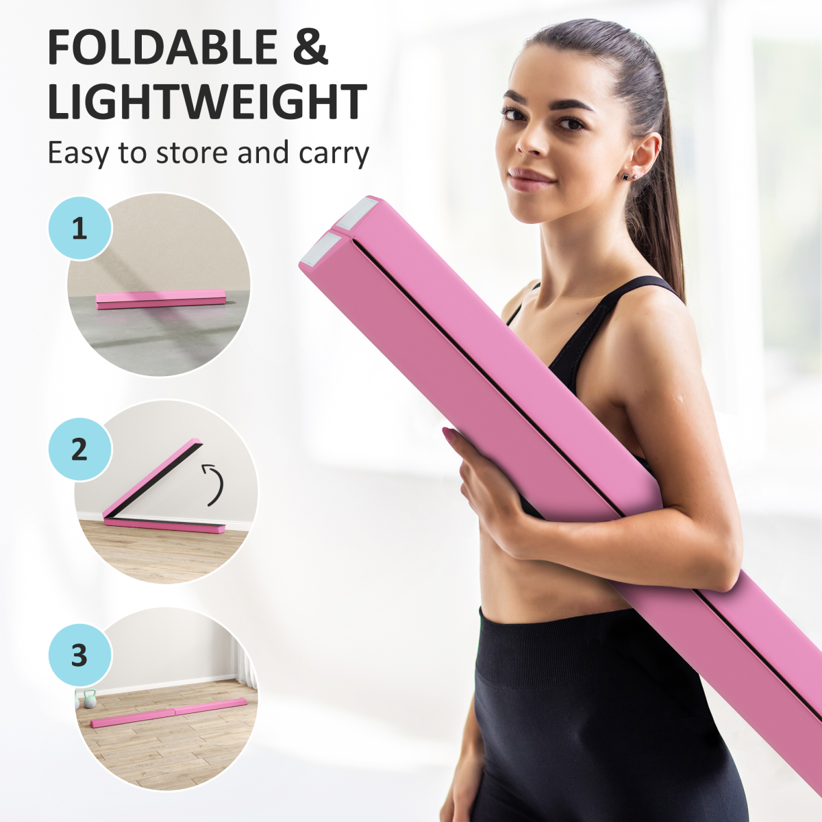 SPORTNOW 7.7FT Folding Gymnastics Balance Beam, Non-Slip Base, Pink