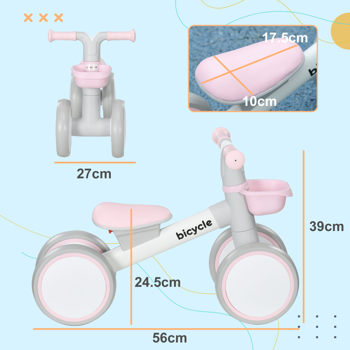 AIYAPLAY Kids Balance Bike for Ages 1-3, Adjustable Seat, Pink