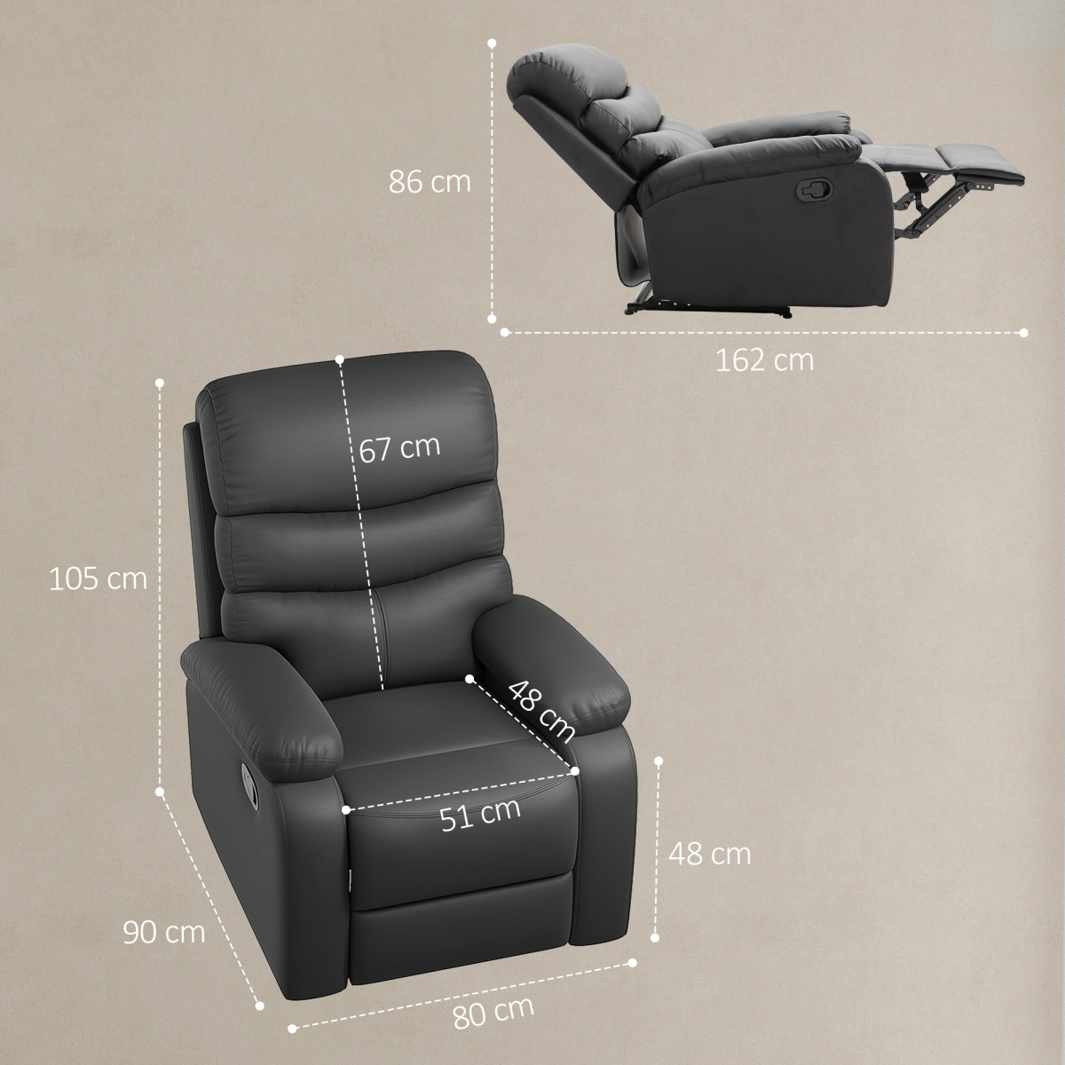 HOMCOM Manual Recliner Armchair with Footrest, Black