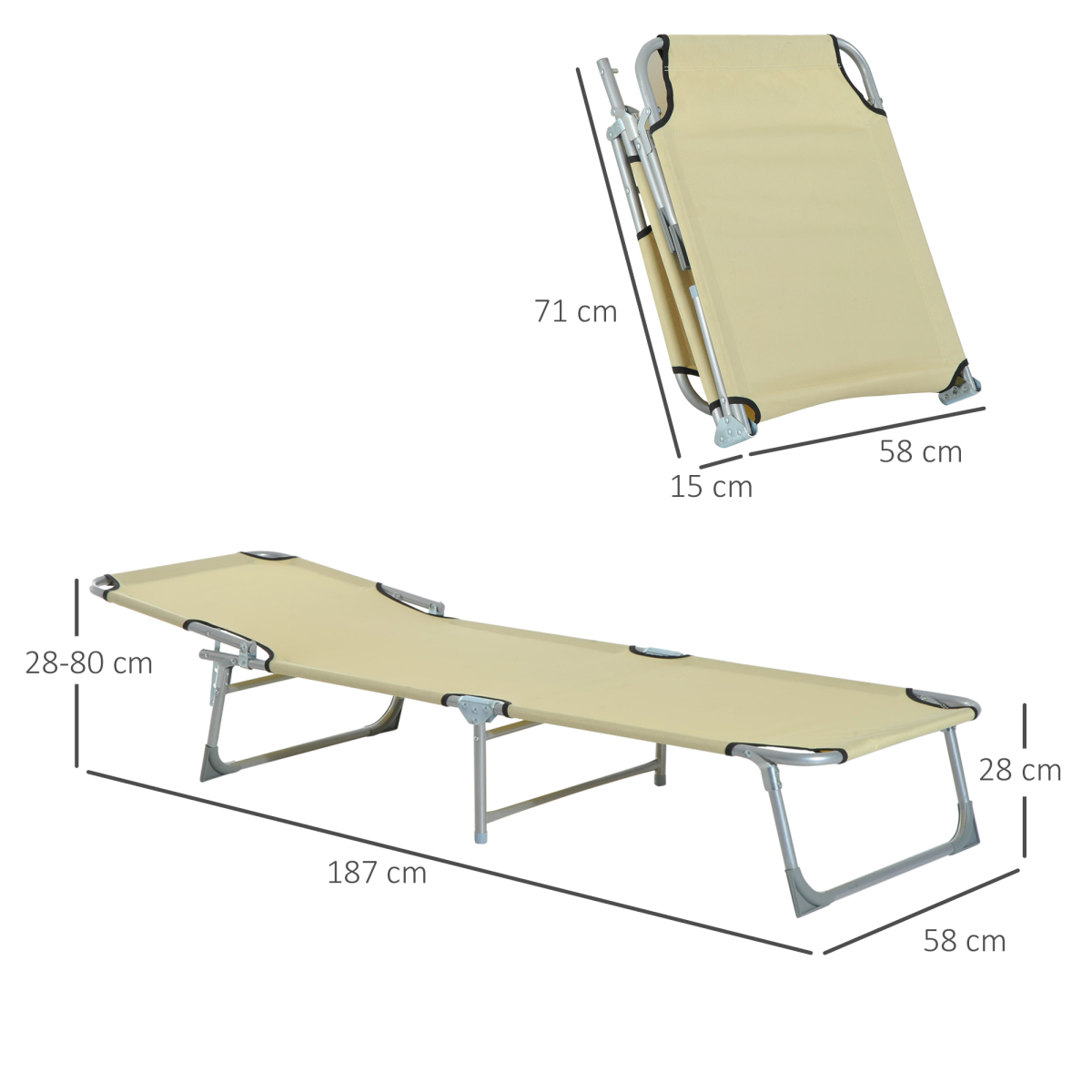 Portable Folding Camping Cot Sun Lounger with Adjustable Back, Outdoor Recliner Chaise Chair