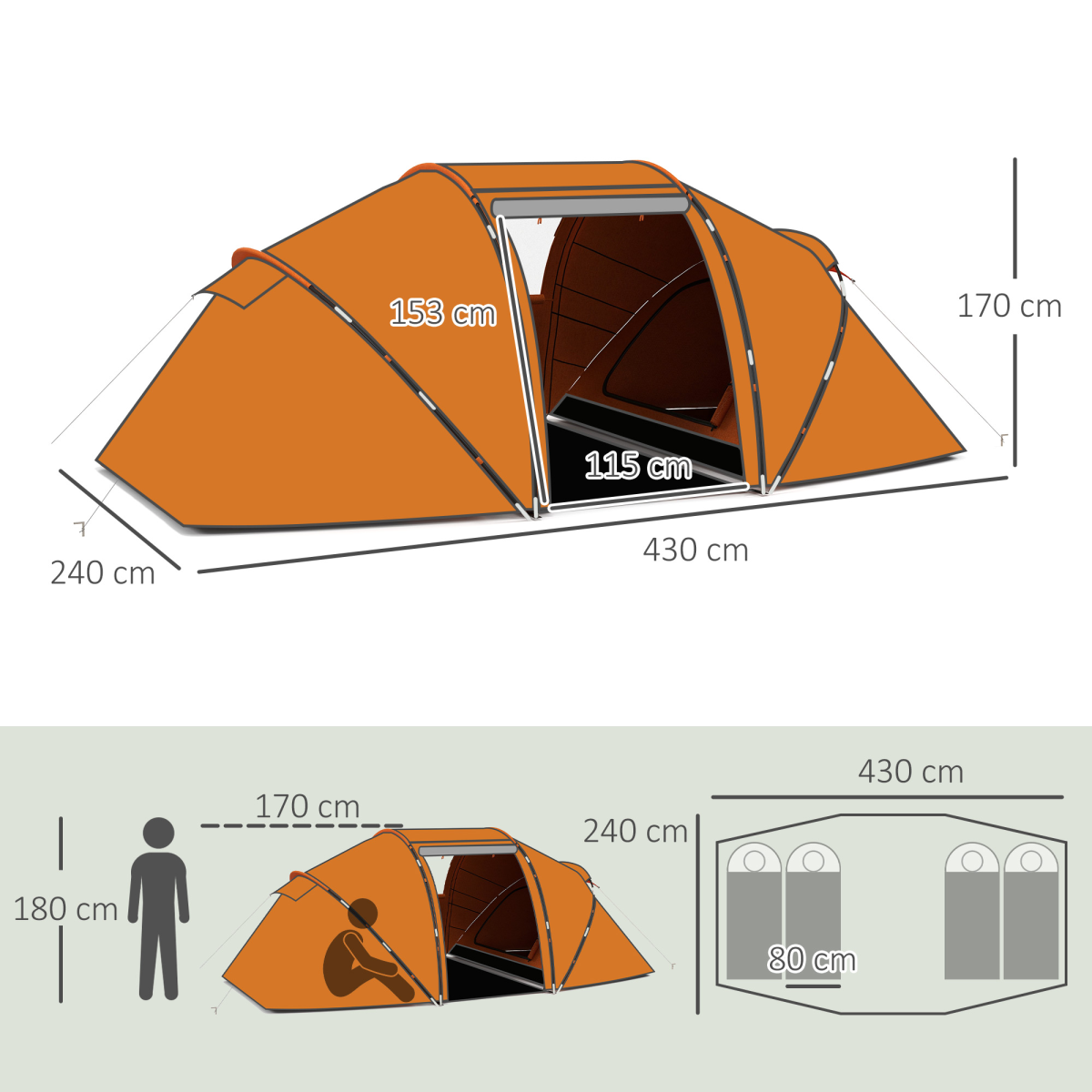 Outsunny 4-6 Person Dome Camping Tent with Mesh Windows for Family Travel, Hiking and Fishing
