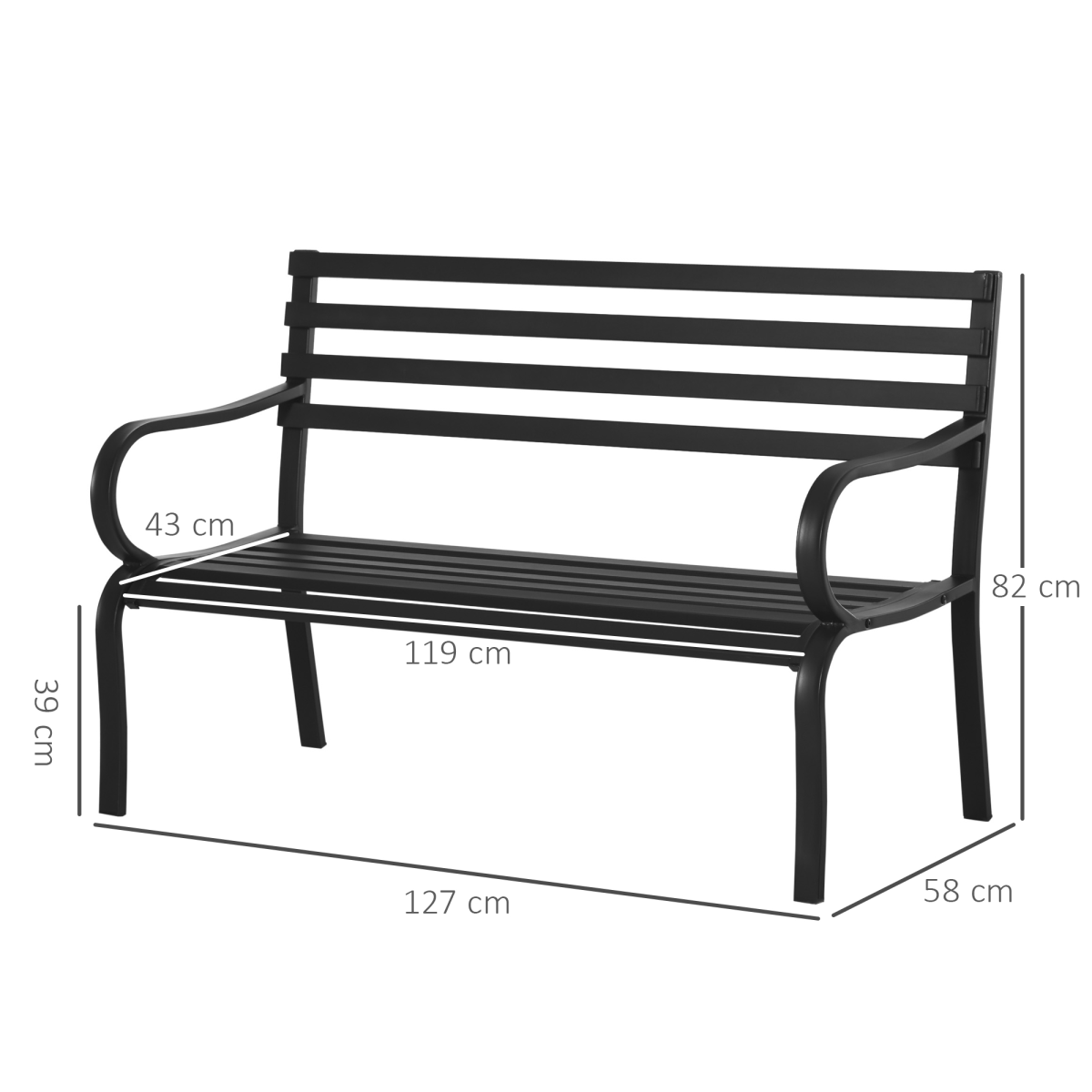 Outsunny 2-Seater Outdoor Steel Garden Bench with Armrests