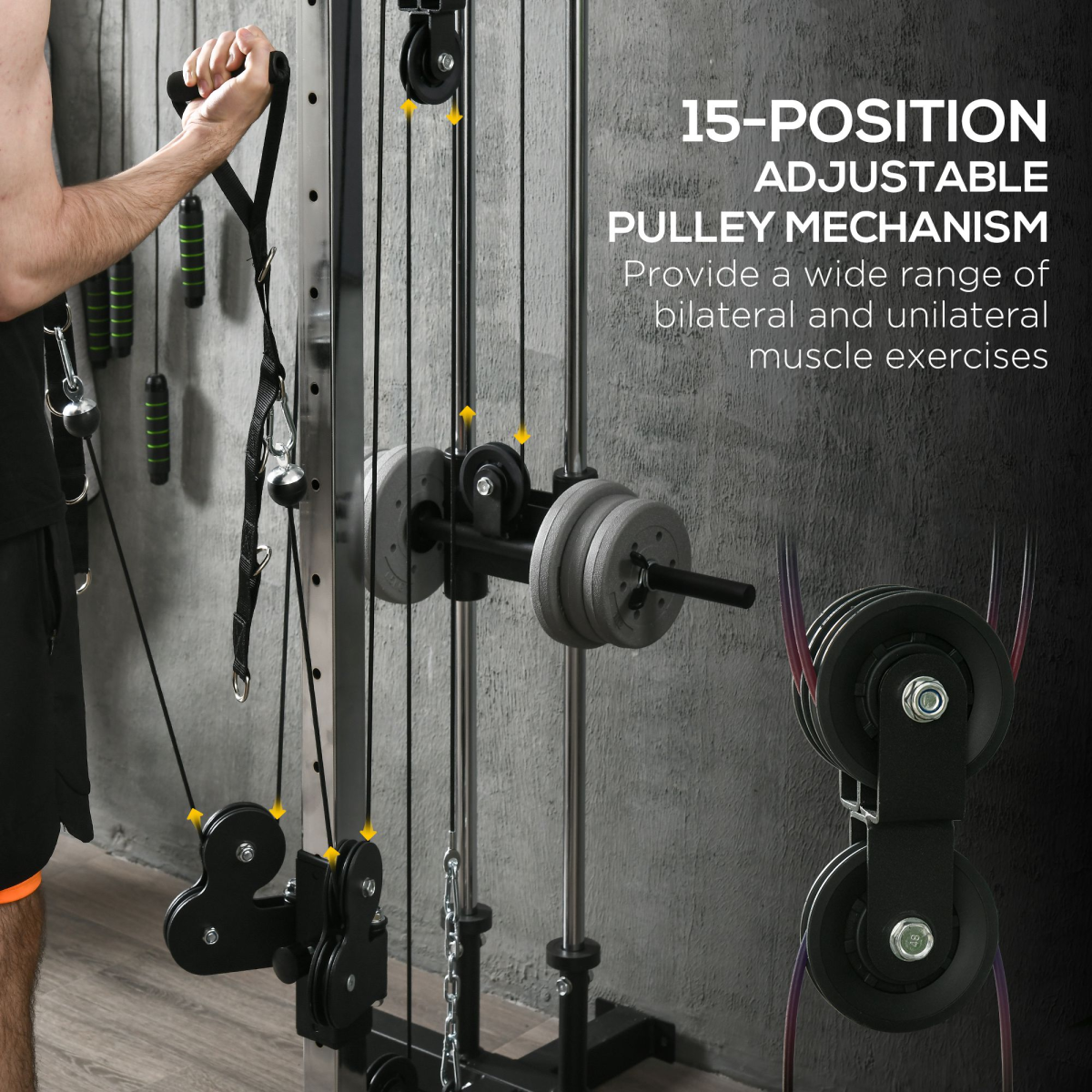 SPORTNOW Wall-Mount Cable Station, 15-Position Dual Pulley