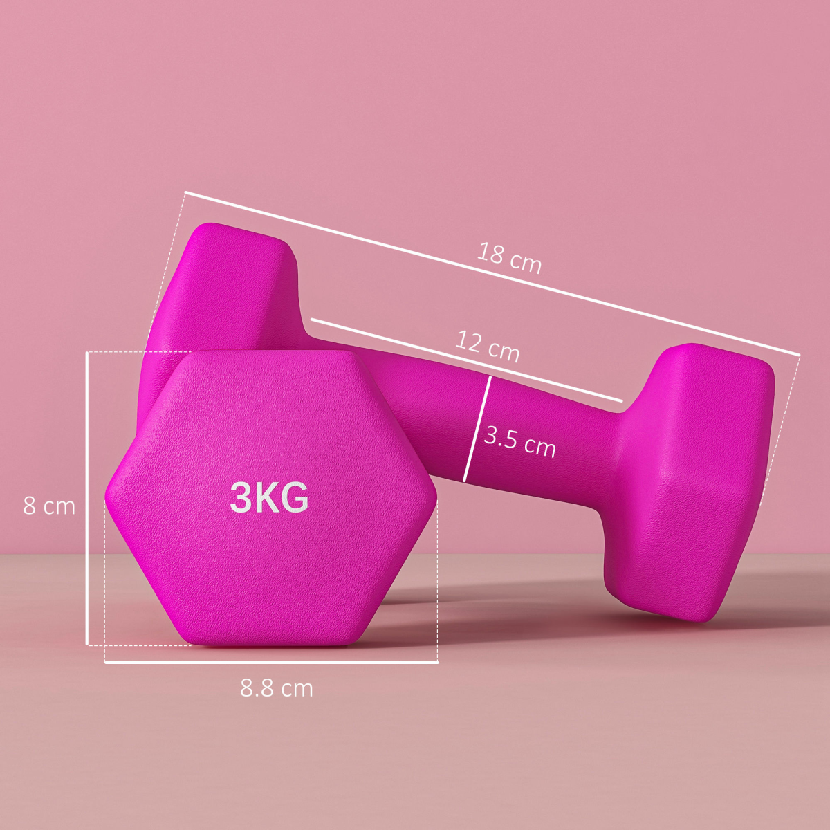 SPORTNOW 2-Piece Pink 3kg Hex Dumbbell Set with Non-Slip Grip