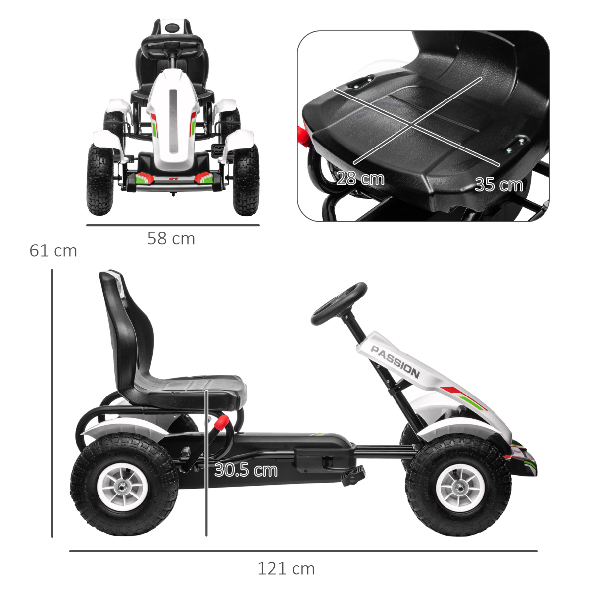 HOMCOM Kids Pedal Go Kart with Adjustable Seat and Handbrake, White