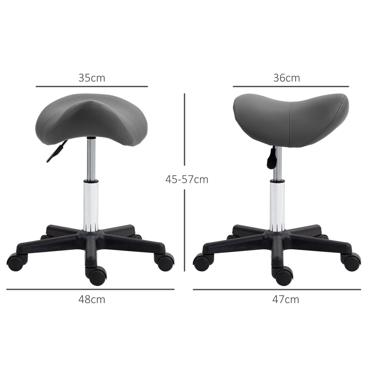 HOMCOM Adjustable Rolling Saddle Stool for Salon, Spa, Grey