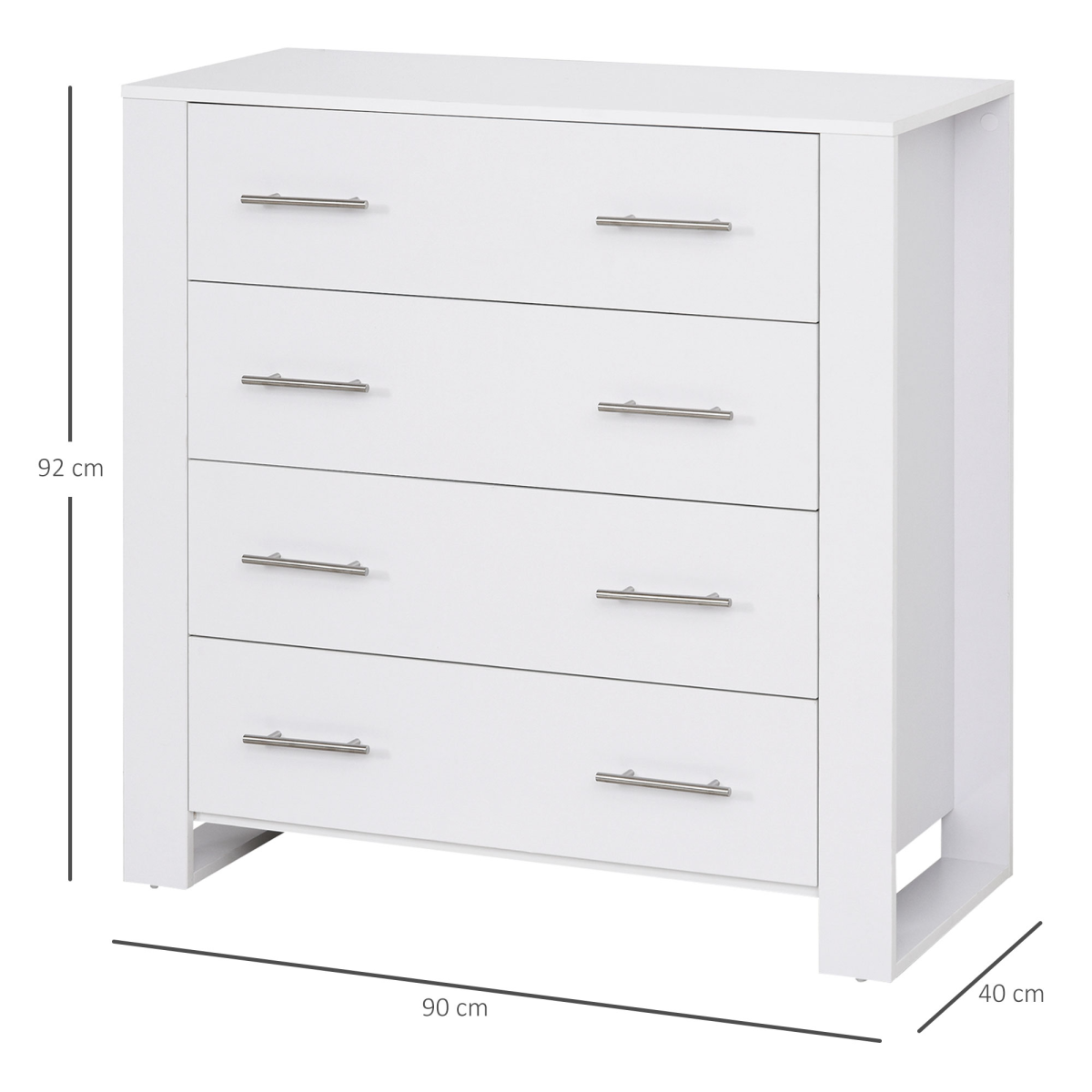 White 4-Drawer Chest of Drawers, Metal Handles, Storage Cabinet