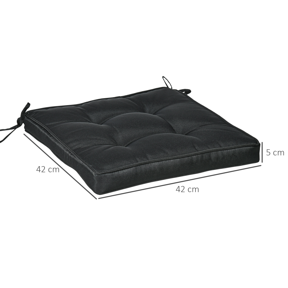 Outsunny 40 x 40 cm Black Garden Seat Cushion with Ties, Replacement Dining Chair Pad