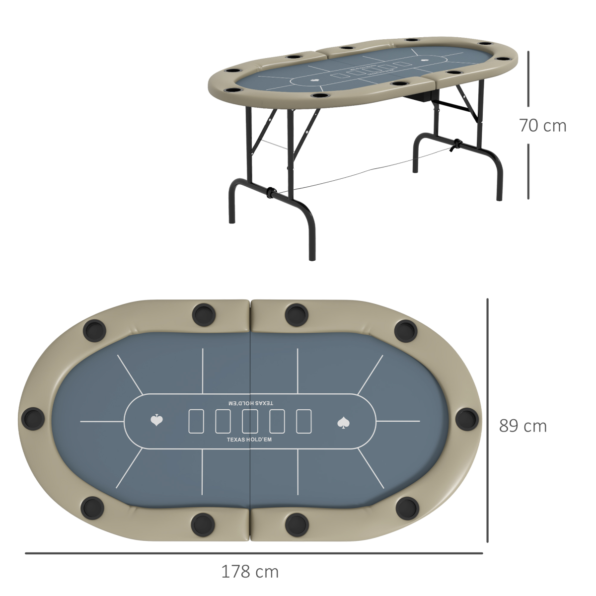 SPORTNOW 10-Player Extra-Large Folding Poker Table with Cup Holders