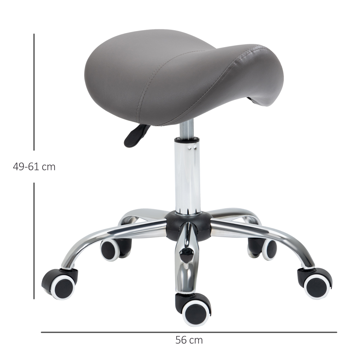 HOMCOM Grey Adjustable Saddle Stool with Padded Faux Leather Seat