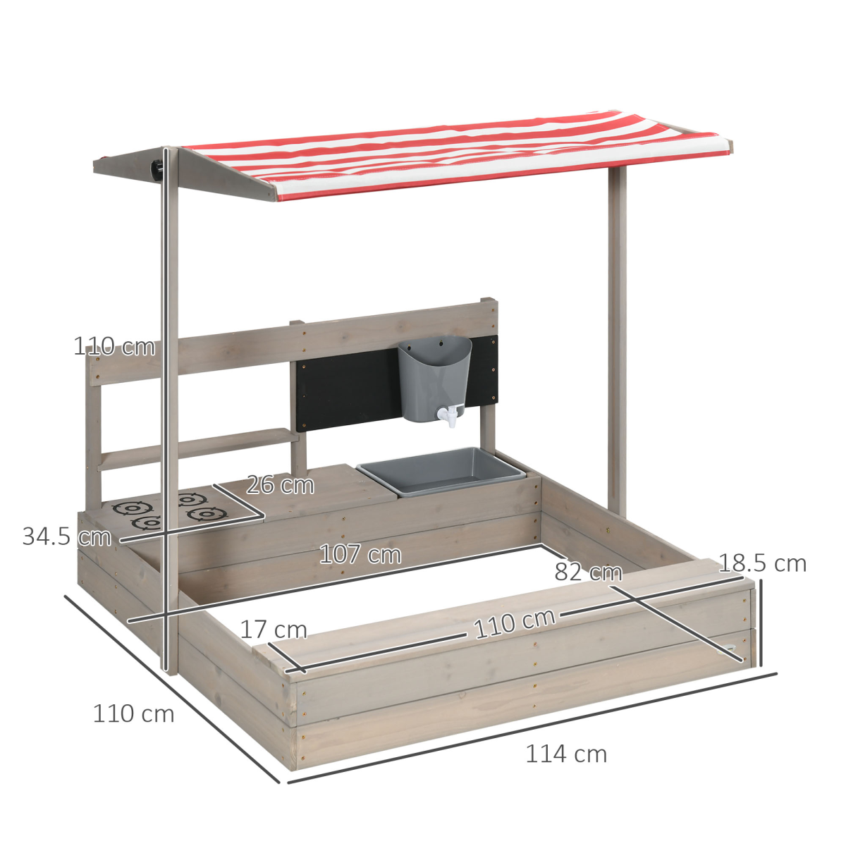Outsunny Kids Wooden Sandbox with Canopy, Seat & Kitchen Toys
