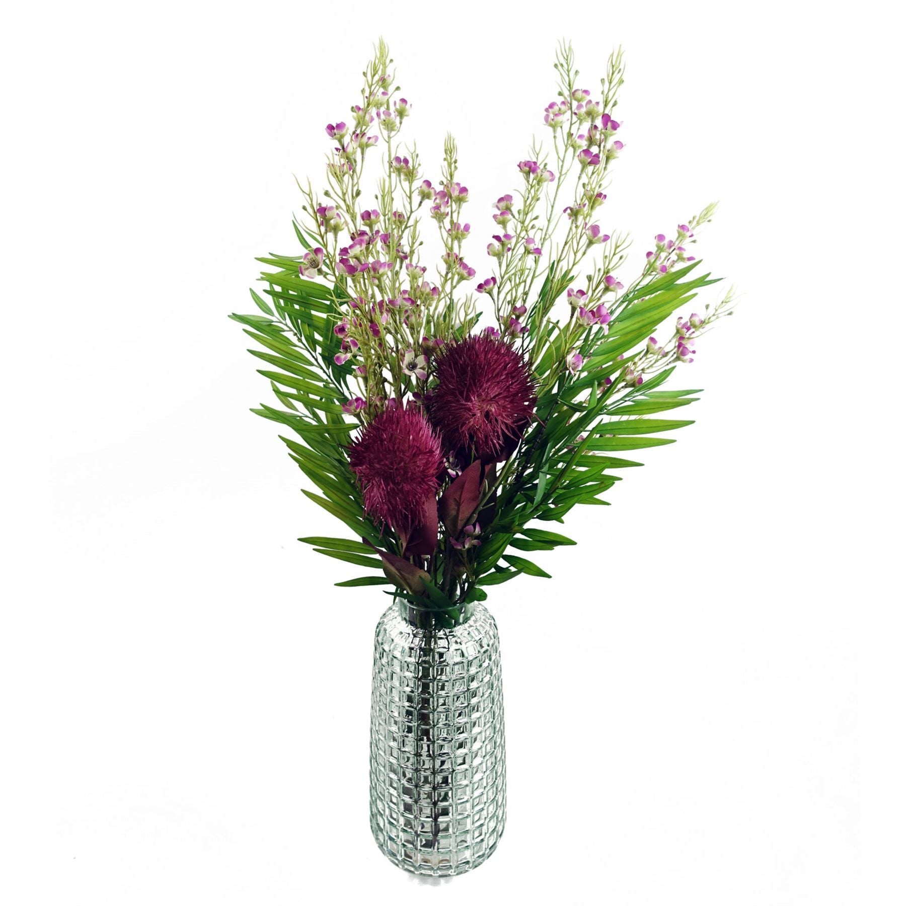 Leaf Pack of 6 100cm Artificial Foliage Stems with Small Flowers, Purple