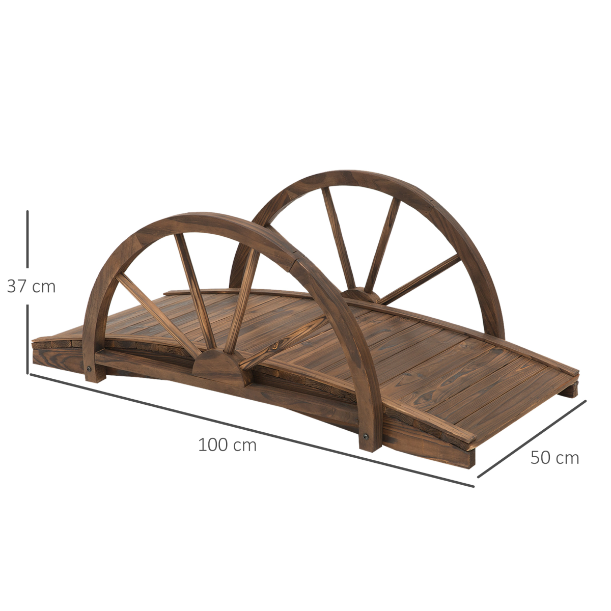 Outsunny Solid Fir Wood Garden Bridge with Curved Rails, Brown
