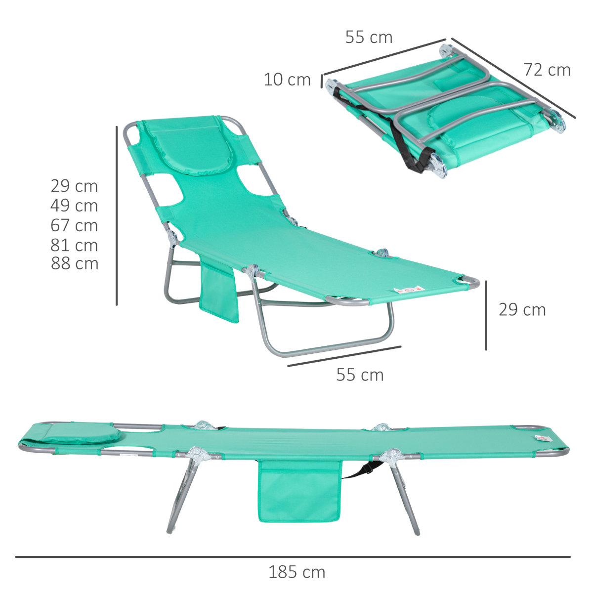 Outsunny Reclining Lounge Chair with Face Cavity, Adjustable 5-Position Backrest and Pillow