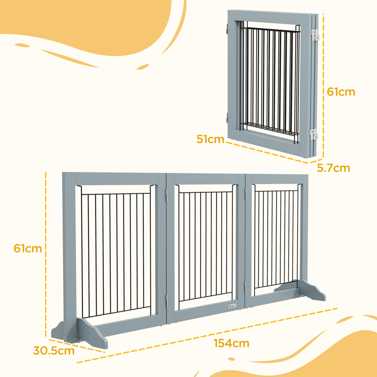 PawHut Foldable 3-Panel Pet Gate with Support Feet for Small Dogs