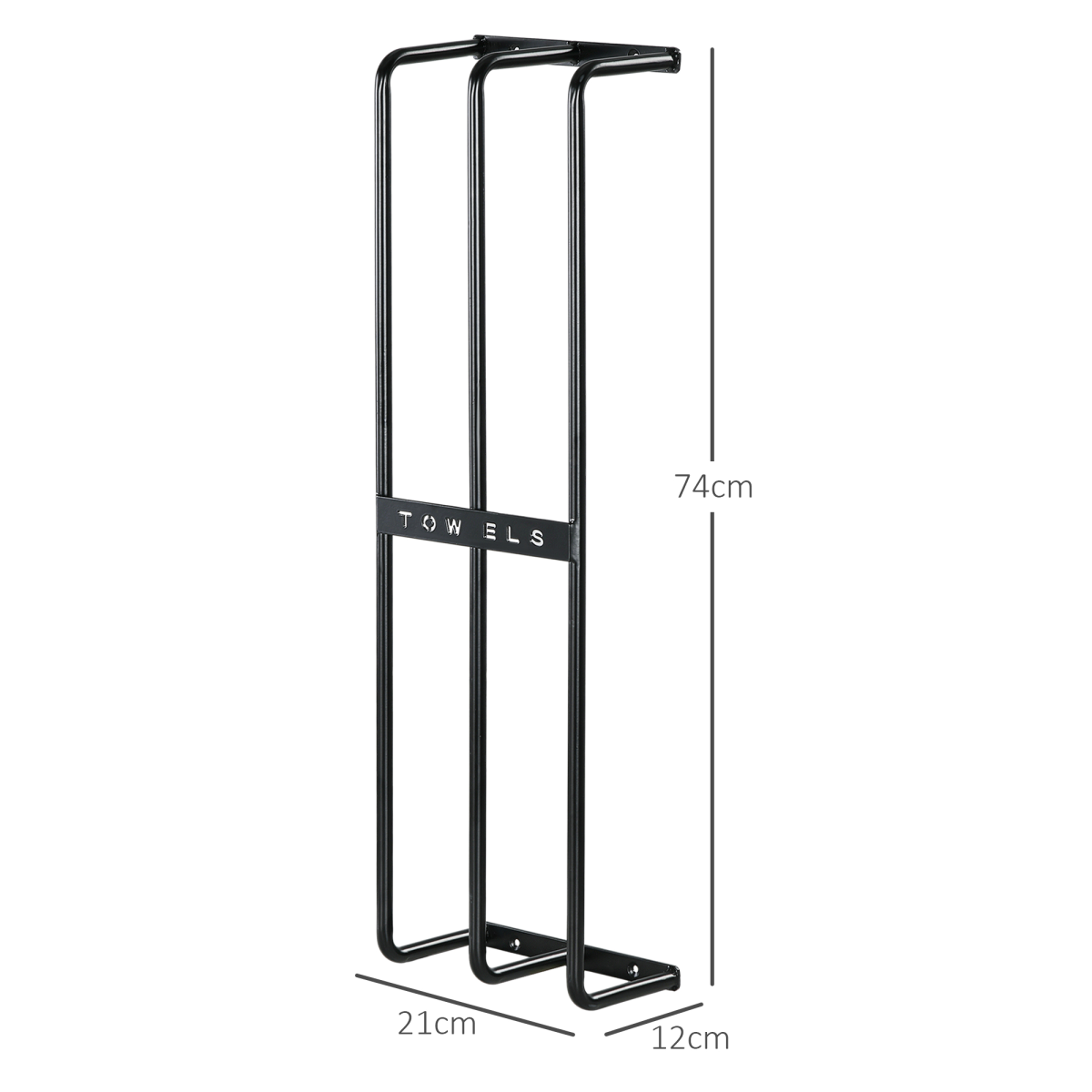 HOMCOM Wall Mounted Metal 3-Bar Towel Rack, Black