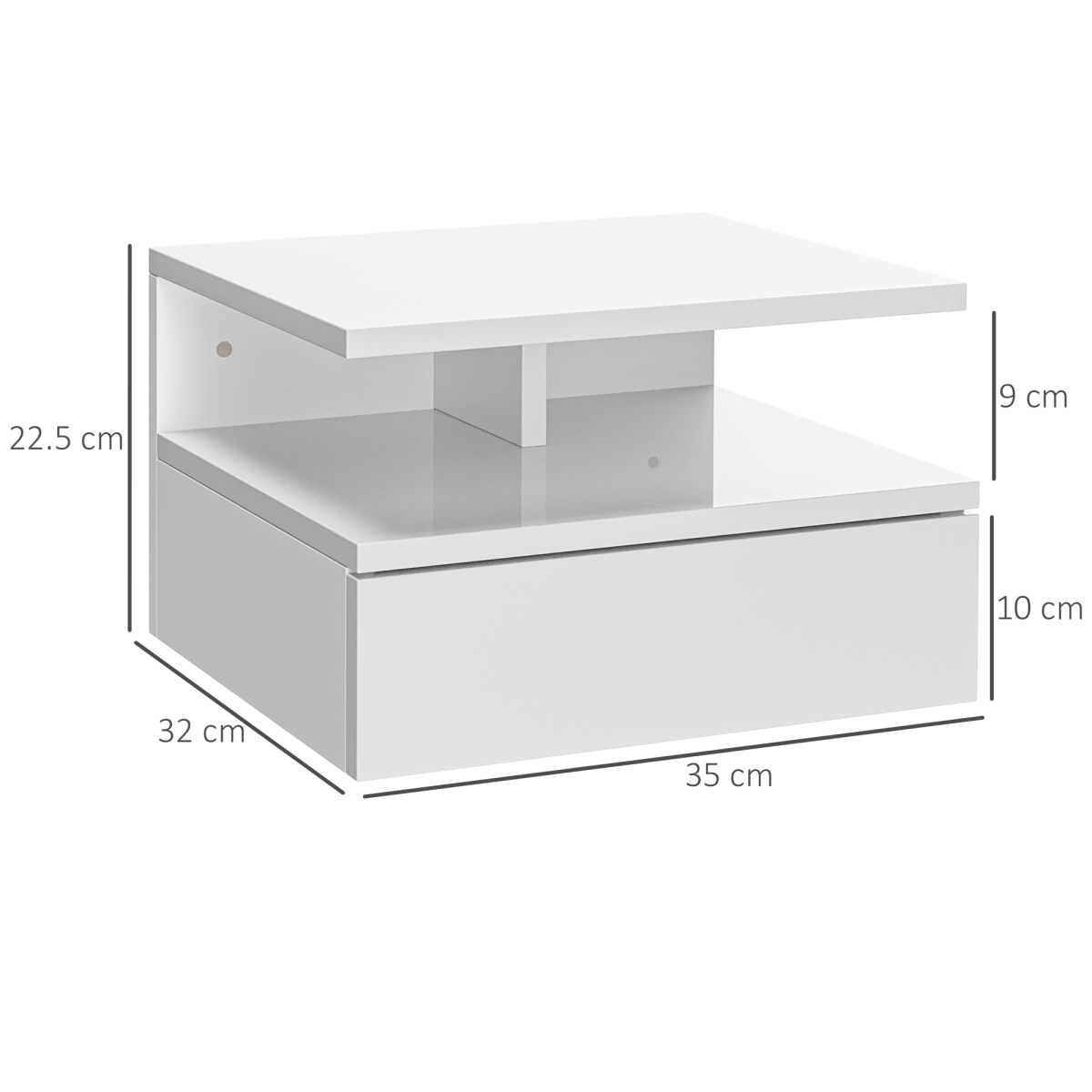 HOMCOM Set of 2 Wall Mounted Bedside Cabinets, High Gloss White