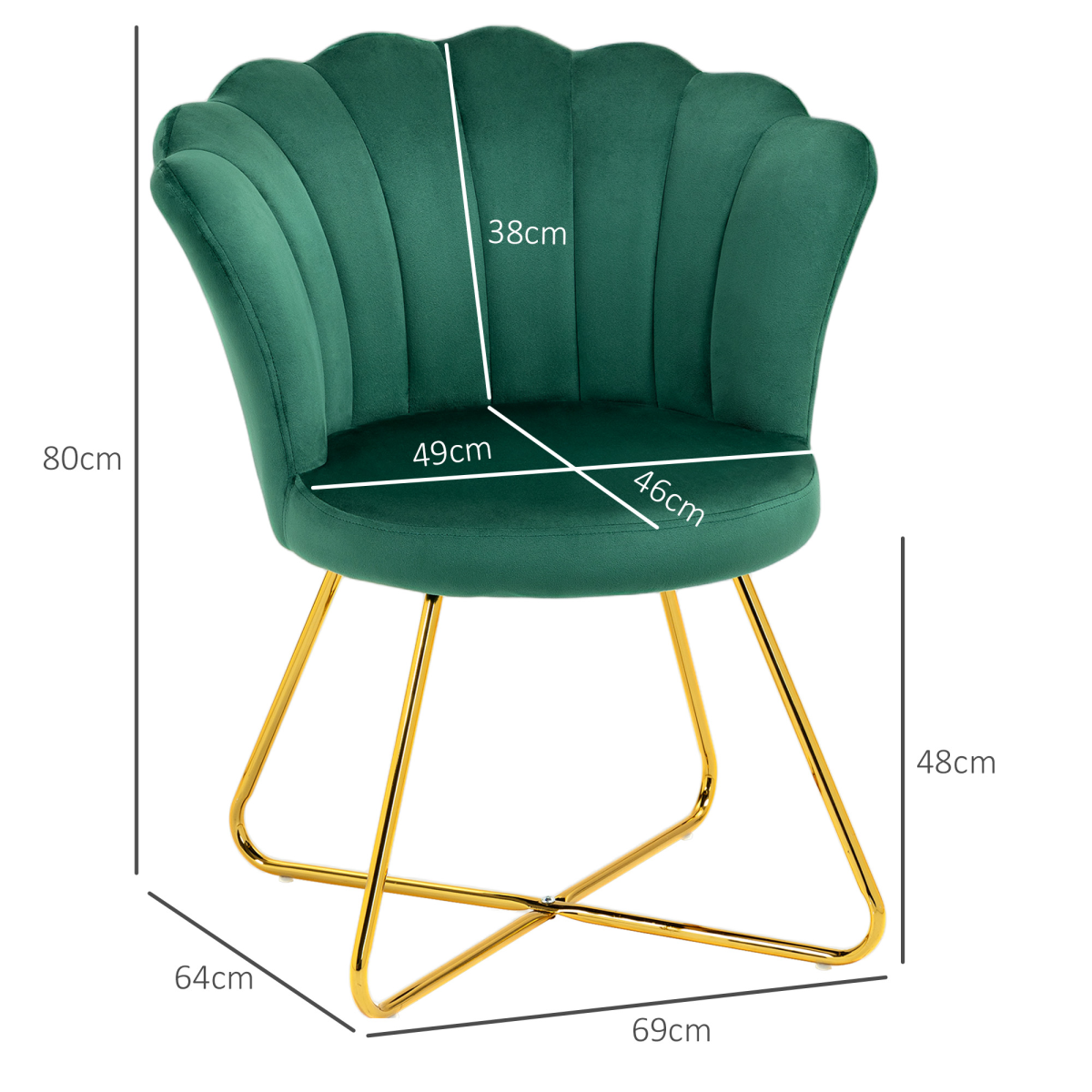 HOMCOM Velvet Accent Armchair with Lotus Backrest, Steel Legs, Green
