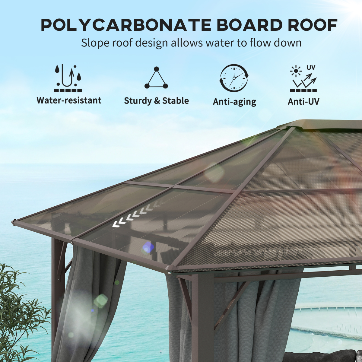 Outsunny 3.6 x 3 m Hardtop Gazebo with Polycarbonate Roof