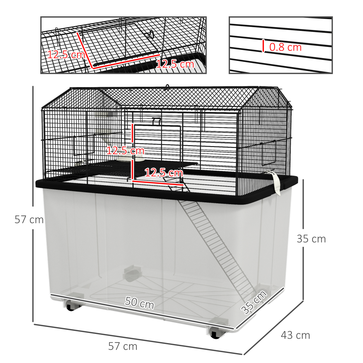 PawHut Two-Tier Hamster & Gerbil Cage with Deep Base, Ramp & Dish