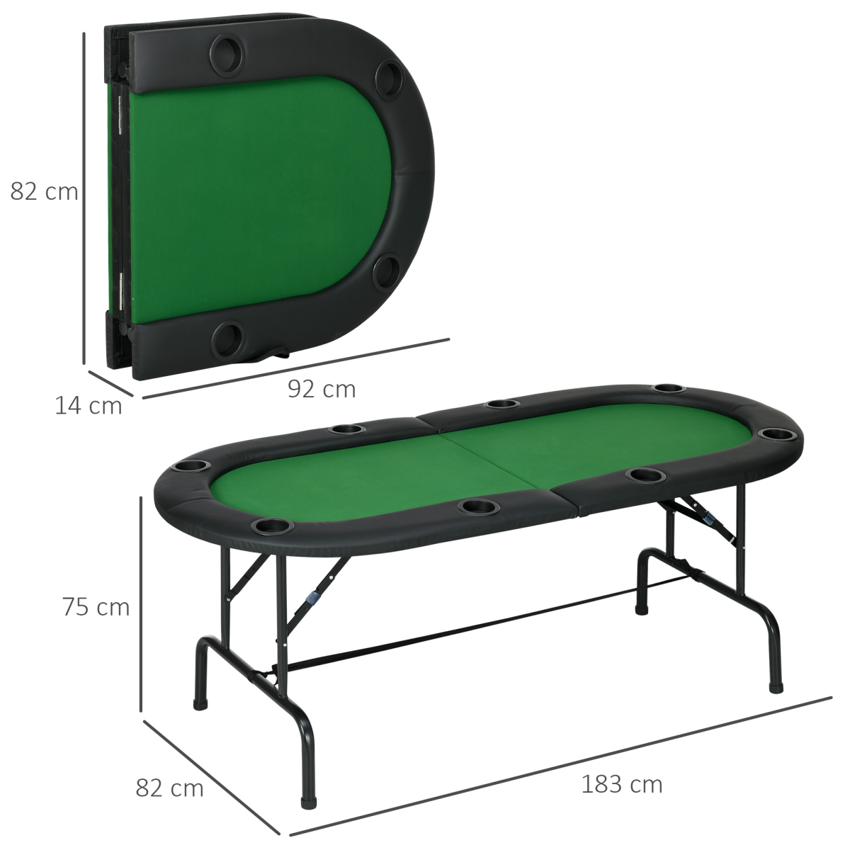 HOMCOM Foldable Poker Table Top for 8 Players with Drink Holder