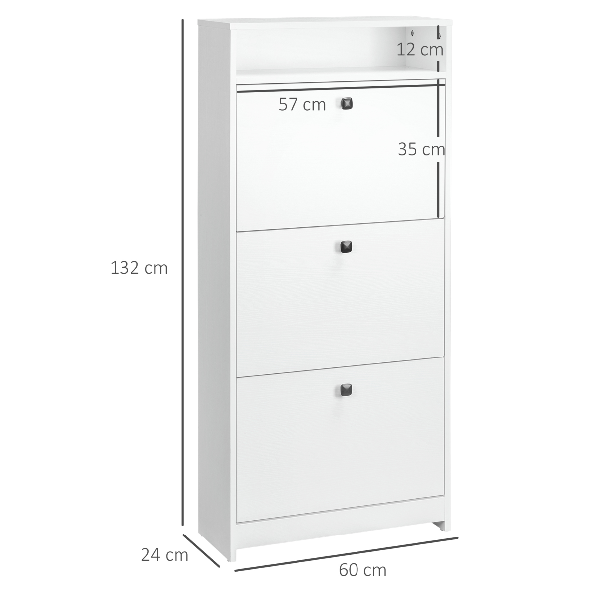 3-Drawer Shoe Storage Cabinet with Upper Shelf, Space-Saving Footwear Organiser, White