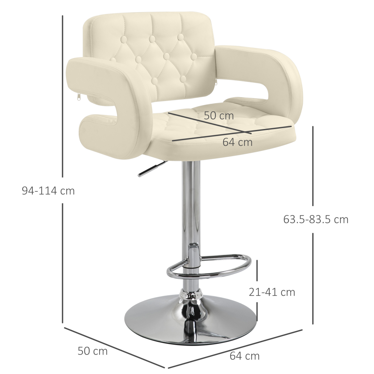 HOMCOM Adjustable Height Barstool Steel Pole PU Leather Bistro Home Kitchen