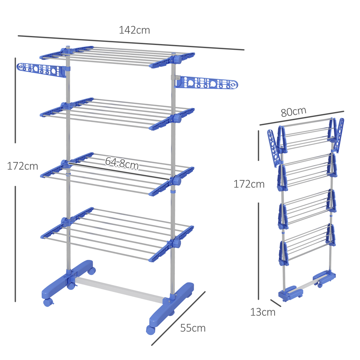 HOMCOM 4-Tier Foldable Stainless Steel Clothes Drying Rack, Blue