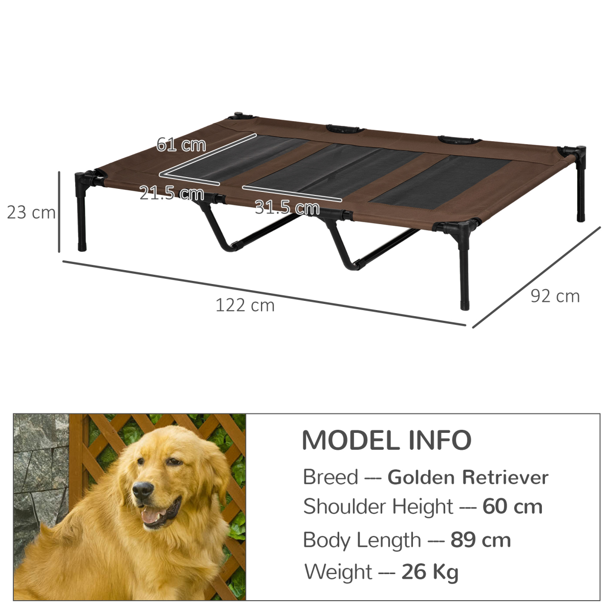 PawHut Portable Elevated Dog Bed, Raised Cooling Pet Cot for Indoor & Outdoor Use, with Storage Bag