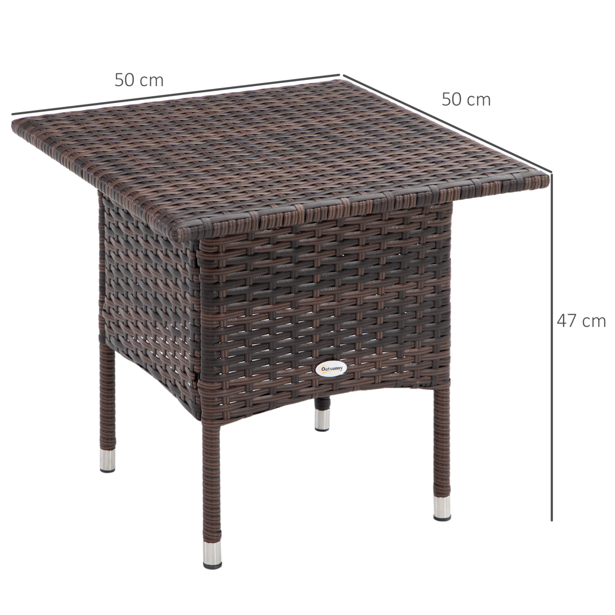 Outsunny PE Rattan Outdoor Coffee Table with Galvanised Steel Frame, Brown and Black