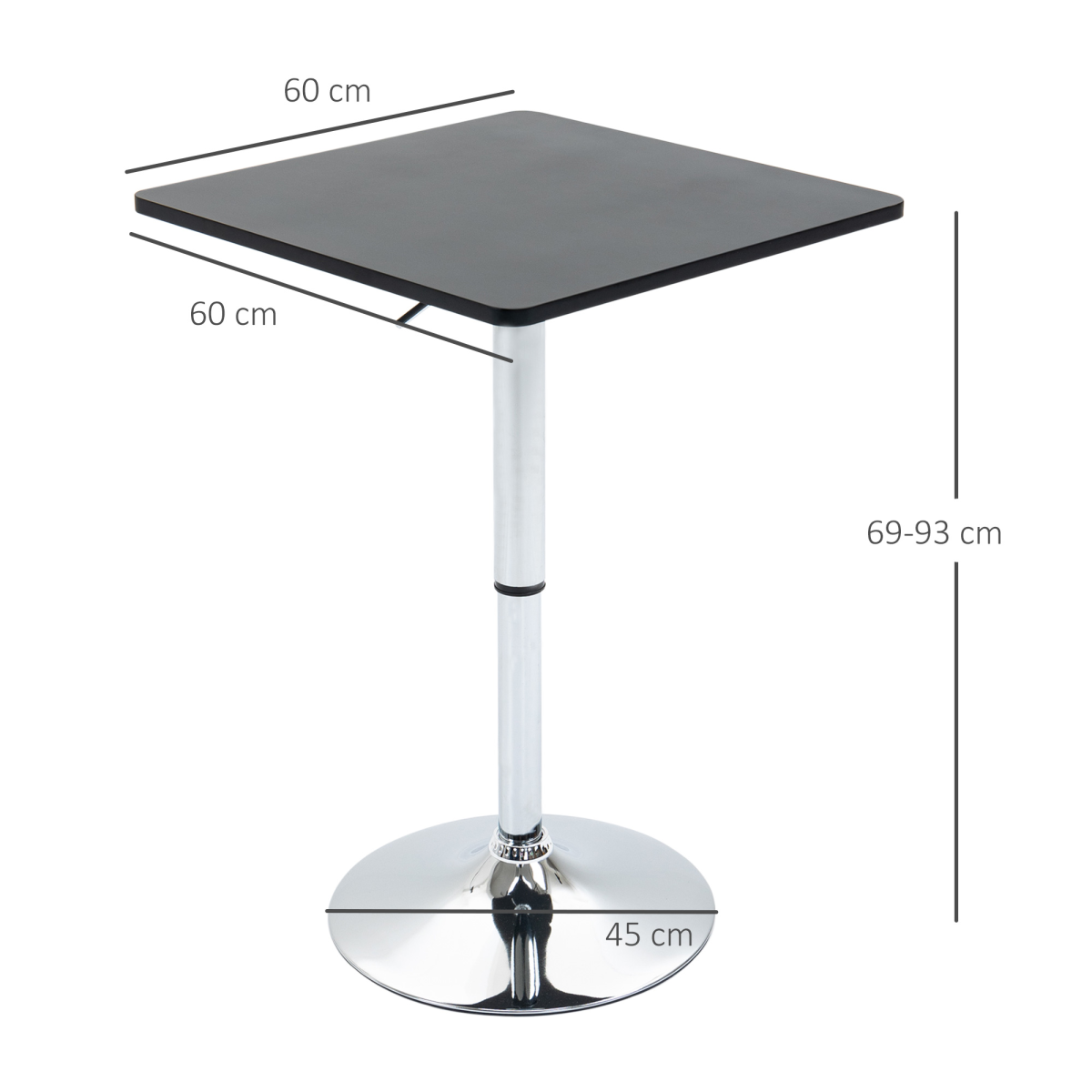 HOMCOM Modern Adjustable Counter Bar Table, Height Adjustable 69-93cm, Rotating MDF Top, Black and Silver Frame