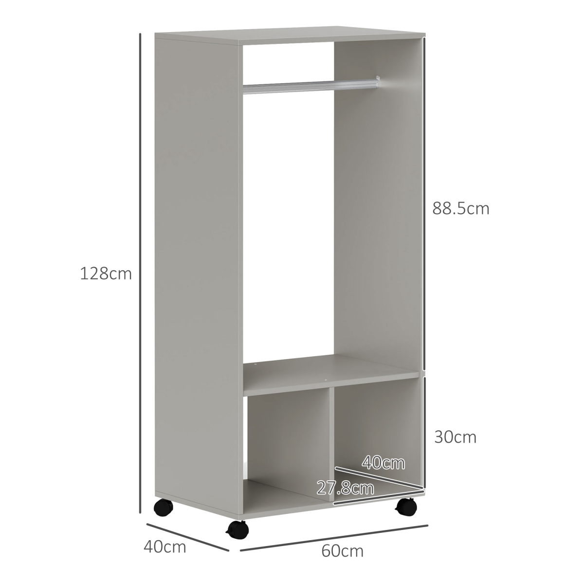 HOMCOM Grey Open Wardrobe Clothes Rail with Shelves & Wheels