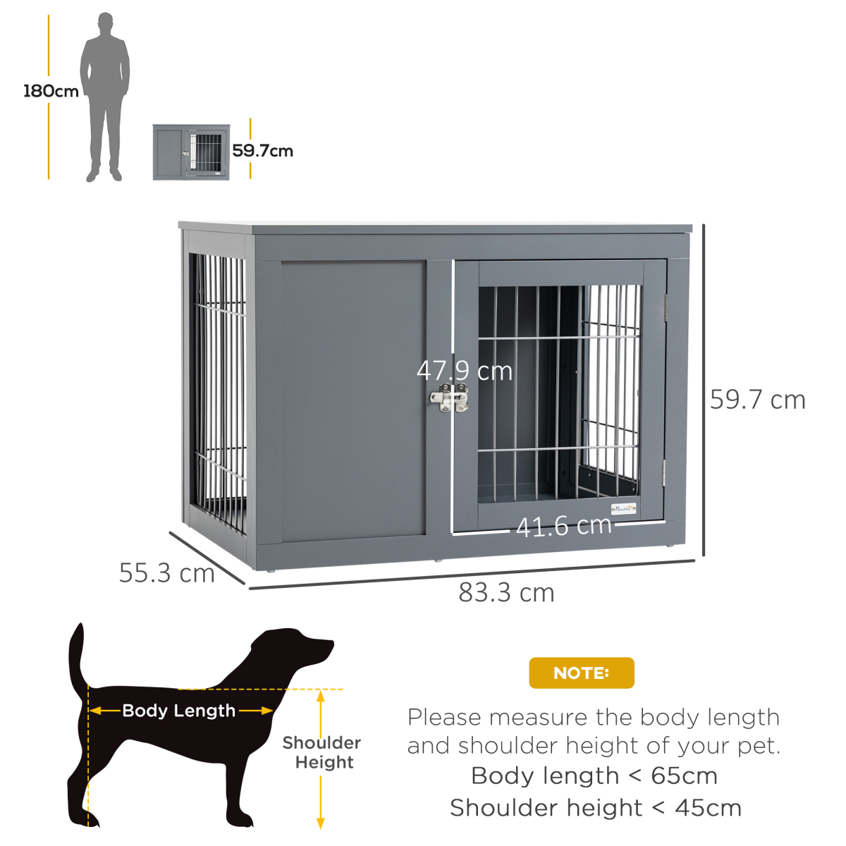 Furniture-Style Dog Crate Side Table with Two Lockable Doors for Small and Medium Dogs Pawhut