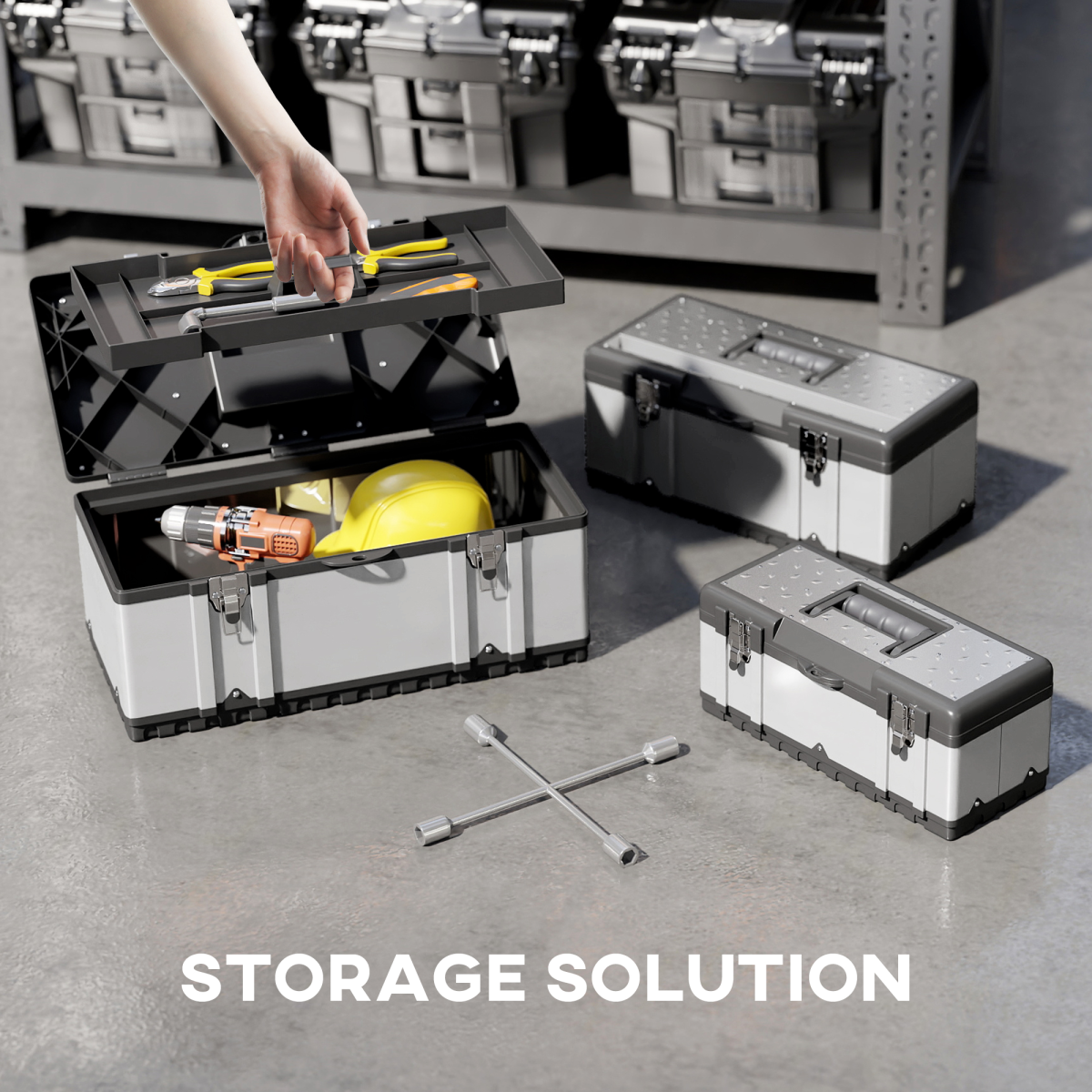 HOMCOM 3-Piece Stainless Steel Tool Box Set with Trays