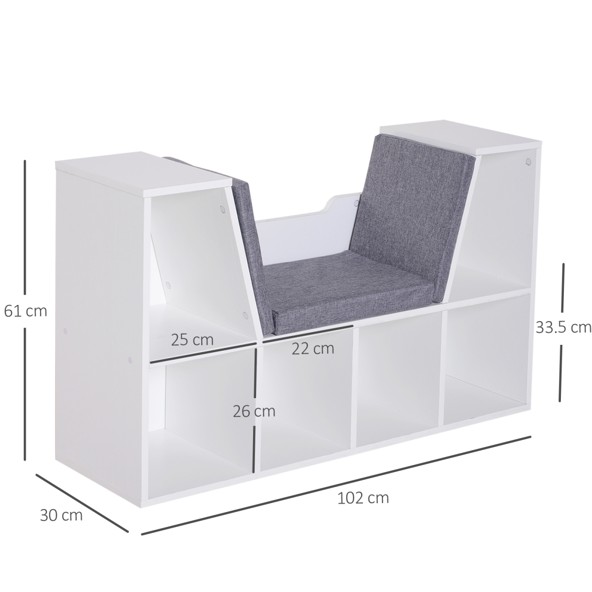 HOMCOM Bookcase Storage Seat with 6 Storage Cubes and 2 Top Shelves, White