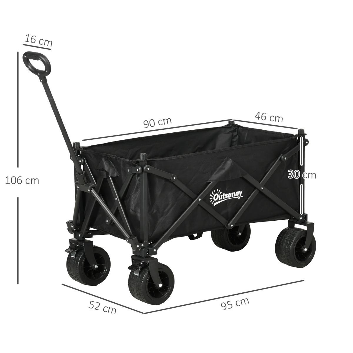 Outsunny Foldable Garden Cart Outdoor Utility Wagon with Carry Bag, Black