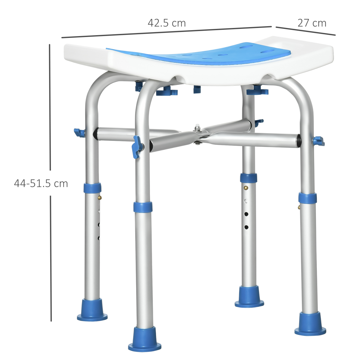 HOMCOM Adjustable Shower Stool with Suction Foot Pads, 4-Level Height, Aluminium Frame, 150kg Max Load