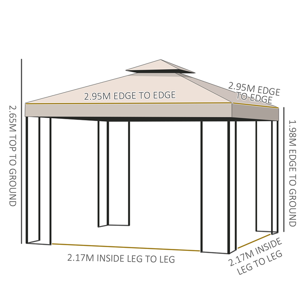 3 x 3m Metal Garden Gazebo with Side Walls, Double-Tier Roof