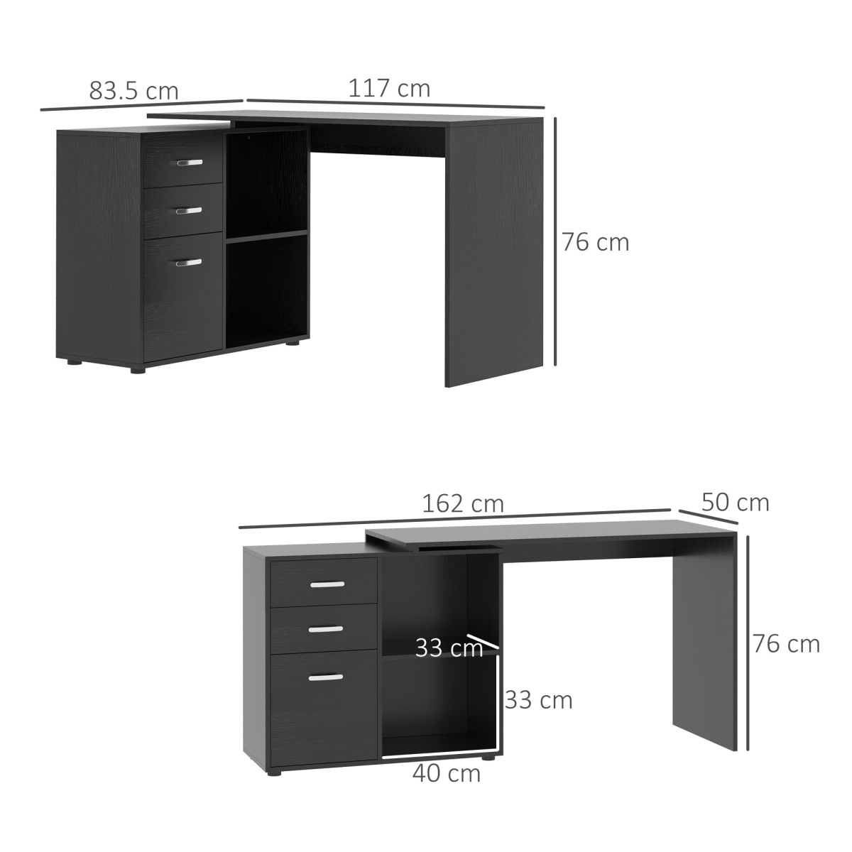 HOMCOM L Shape Computer Desk Workstation with Drawer Shelf File Cabinet, Home Office Desk