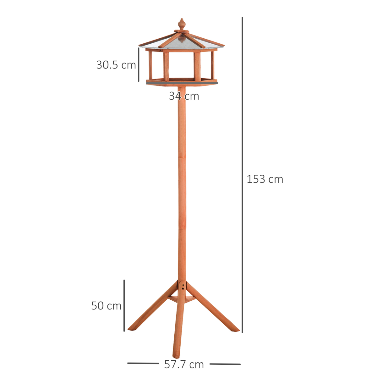 PawHut Wooden Free Standing Bird Feeder Table with Metal Roof for Garden, Patio